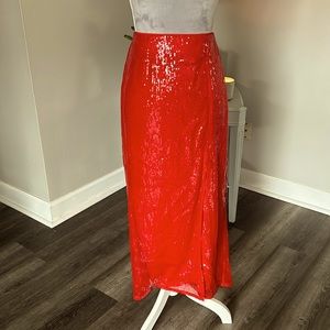 Red sequin skirt